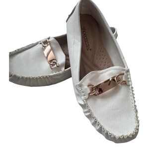 Leather Women’s White Loafers Driving Shoes